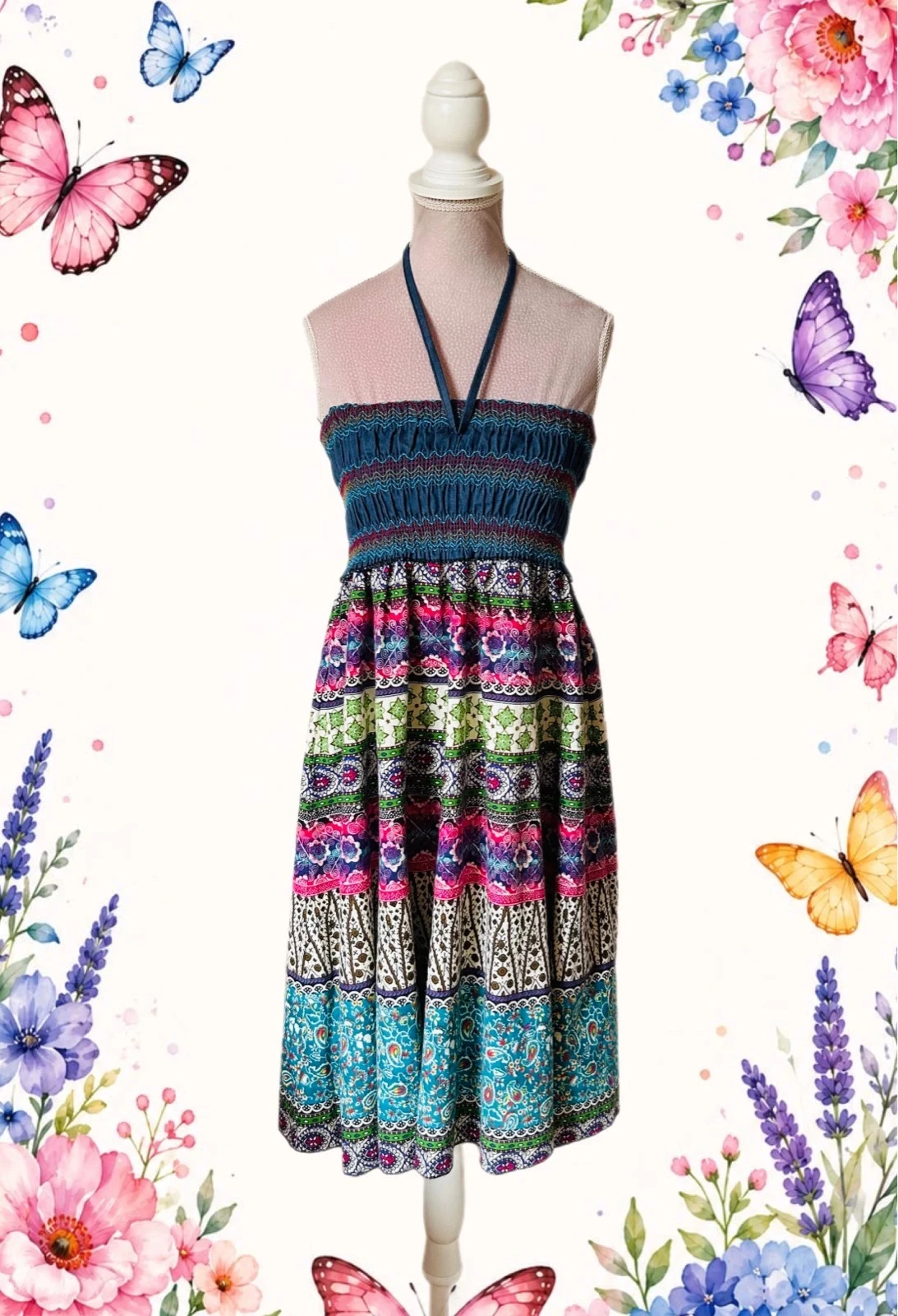 🩵🌿Jupe robe 2-in-1 Boheemse Ambachtelijke Vintage Folk Handgemaakte Etnische Hippy Rok Jurk 36/38🌿💜 – photo 3